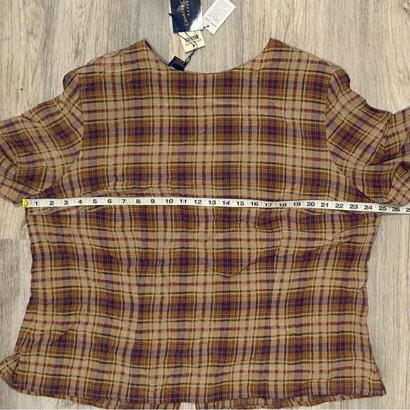 NWT Vintage Charter Club Short Sleeve Top Plaid 100% Silk Button Back Size 18 - Picture 3 of 7